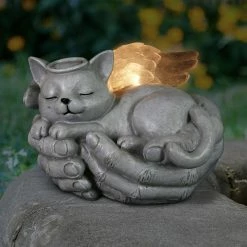 Best Sale 🤩 Hot Sale 😀 Exhart Cradled Solar Angel Cat Statue - 8.0" X 6.5" X 5.0" 😍 🔥