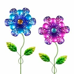 Best reviews of ⌛ Cheapest 🥰 Exhart 2 Piece Metal Pansy Flower Stake Set With Jewel Center In Blue And Pink, 6 By 15.5 Inches 😍 ✔️