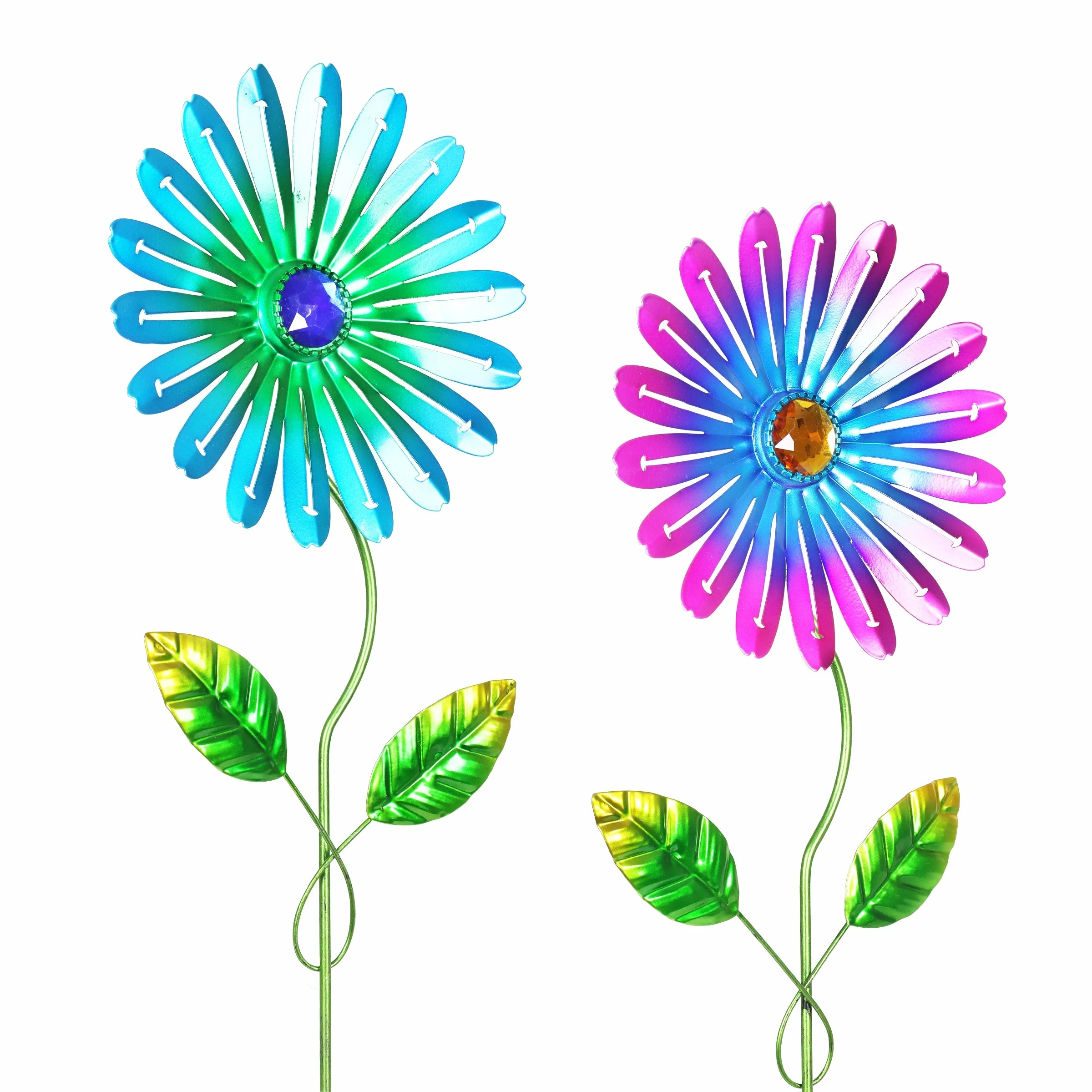 Flash Sale π₯° Coupon π Exhart 2 Piece Metal Zinnia Flower Stake Set With Jewel Center In Teal And Pink, 6 By 15.5 Inches π― π - Image 4