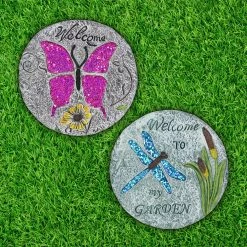 Promo 🛒 Hot Sale 💯 Exhart 2 Piece Set Of Dragonfly And Butterfly Stepping Stones, 10 Inches 🔥 👍