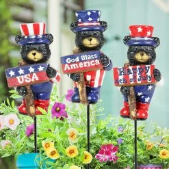 Deals 👏 Cheapest 👏 Exhart 3 Piece Patriotic Bears With Inspirational Signs Pot Stake Assortment, 2.5 By 8.5 Inches 🥰 ⌛