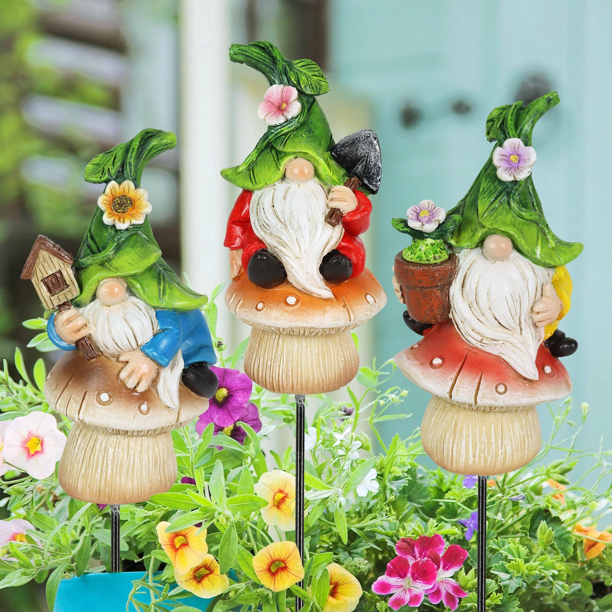 Cheap β New π― Exhart 3 Piece Set Of Leaf Hat Gnomes Sitting On Mushrooms Pot Stakes, 2 By 9 Inches π― β€οΈ - Image 2