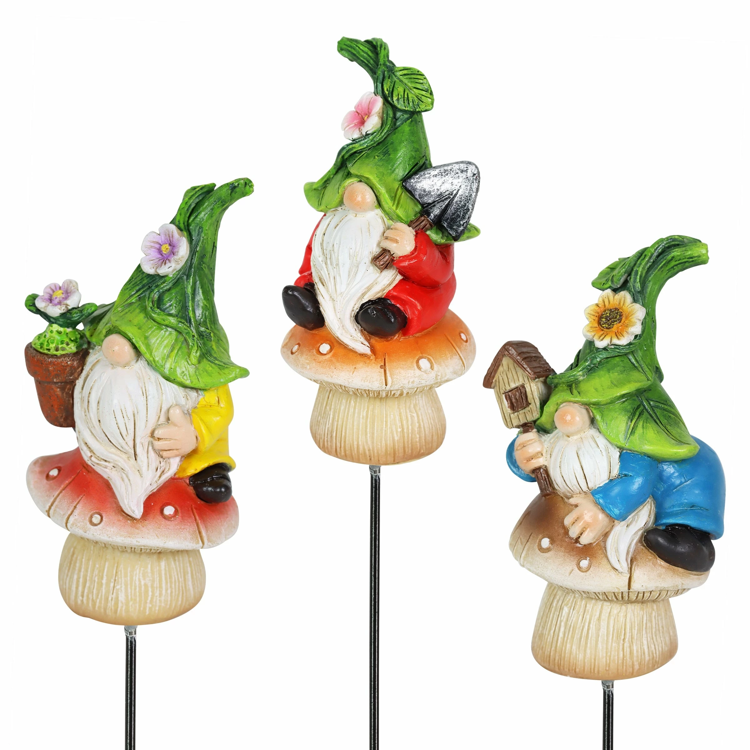 Cheap β New π― Exhart 3 Piece Set Of Leaf Hat Gnomes Sitting On Mushrooms Pot Stakes, 2 By 9 Inches π― β€οΈ - Image 4