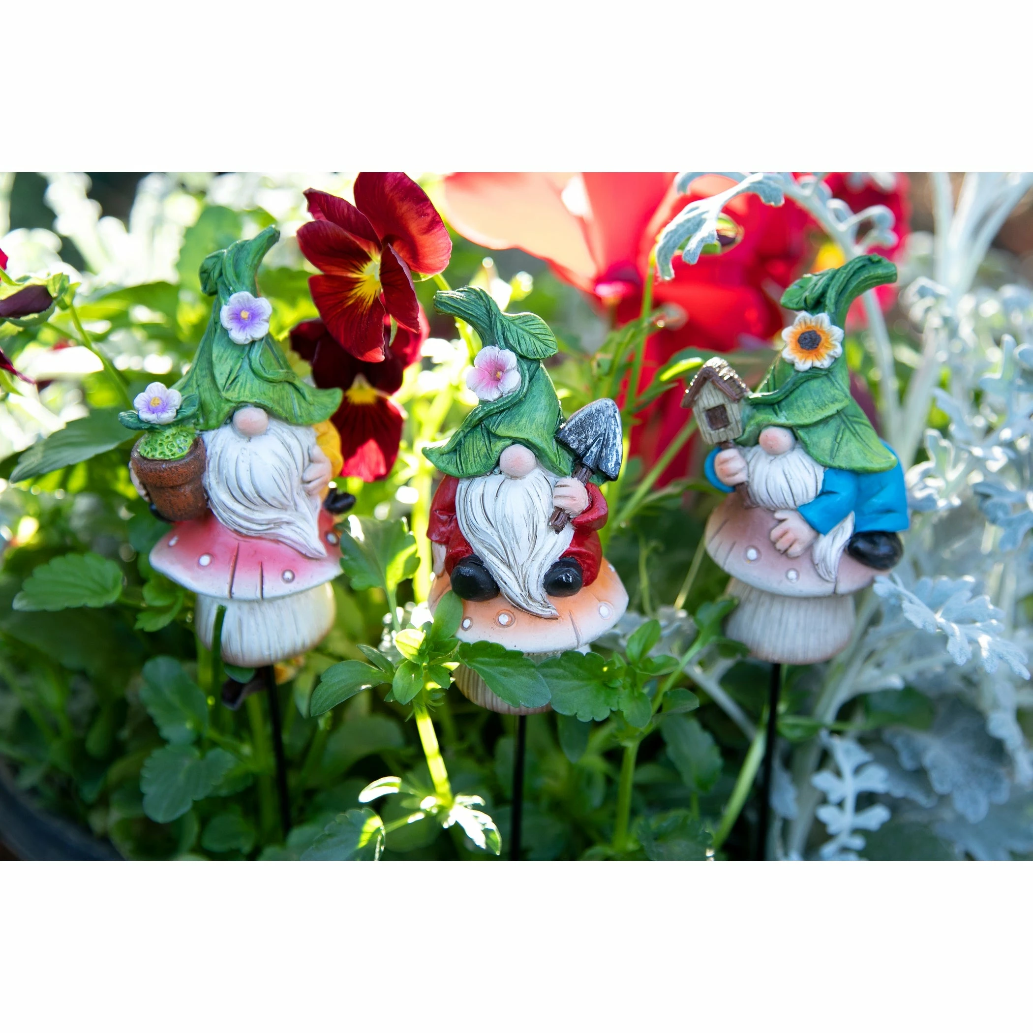Cheap β New π― Exhart 3 Piece Set Of Leaf Hat Gnomes Sitting On Mushrooms Pot Stakes, 2 By 9 Inches π― β€οΈ - Image 9