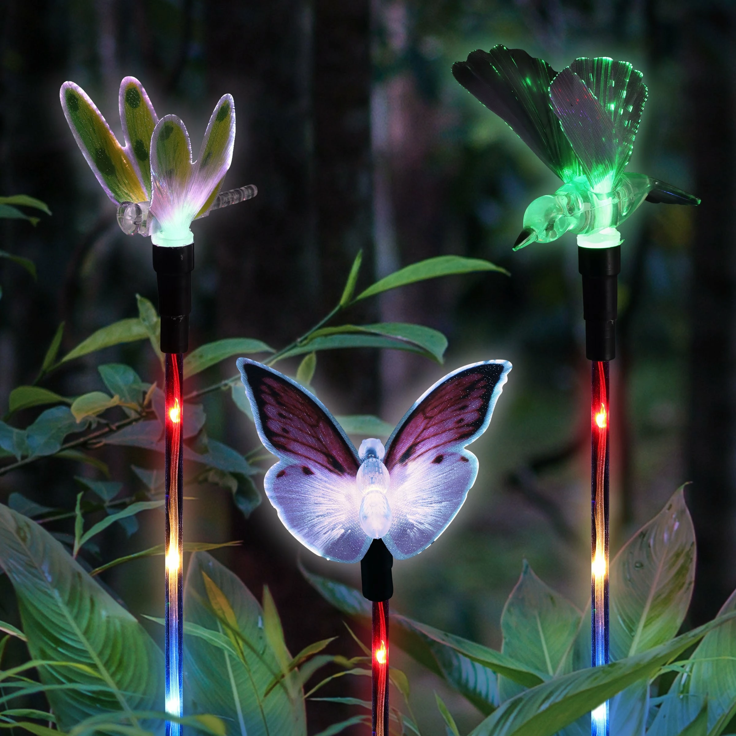 Flash Sale π Outlet β Exhart 3 Piece Solar Color Changing Fiber Optic Butterfly, Hummingbird And Dragonfly Garden Stake Set, 4 By 16 Inches π π₯ - Image 2