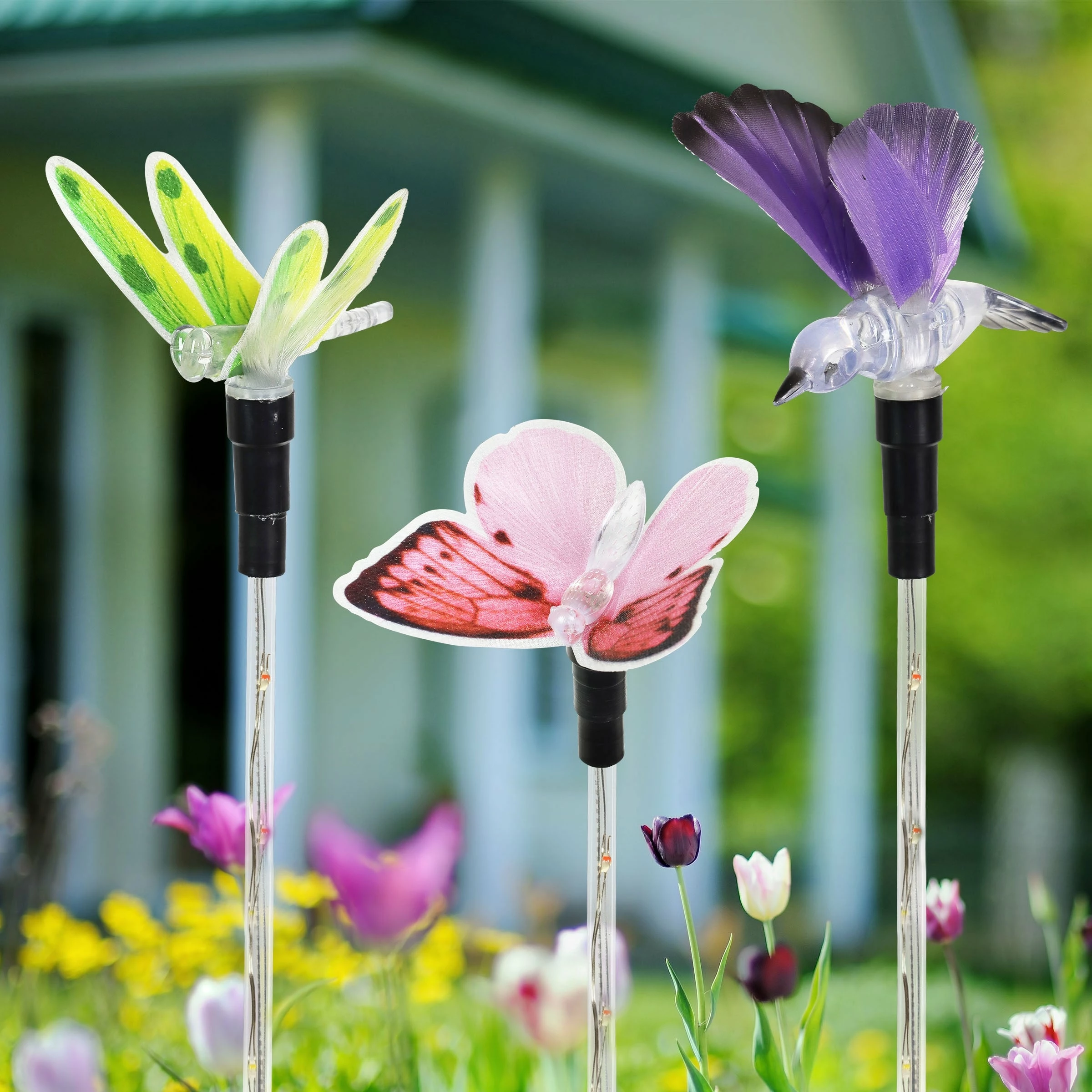 Flash Sale π Outlet β Exhart 3 Piece Solar Color Changing Fiber Optic Butterfly, Hummingbird And Dragonfly Garden Stake Set, 4 By 16 Inches π π₯ - Image 3