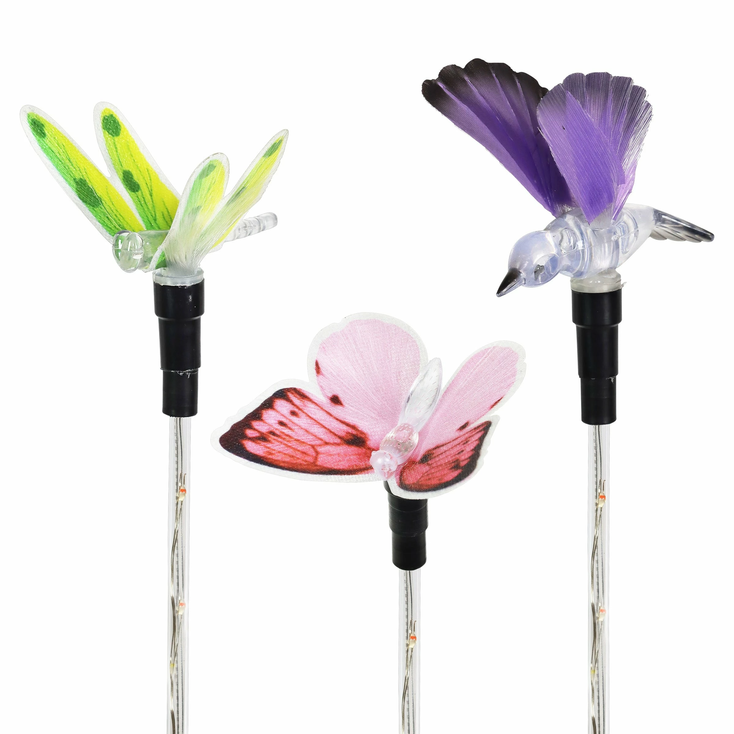 Flash Sale π Outlet β Exhart 3 Piece Solar Color Changing Fiber Optic Butterfly, Hummingbird And Dragonfly Garden Stake Set, 4 By 16 Inches π π₯