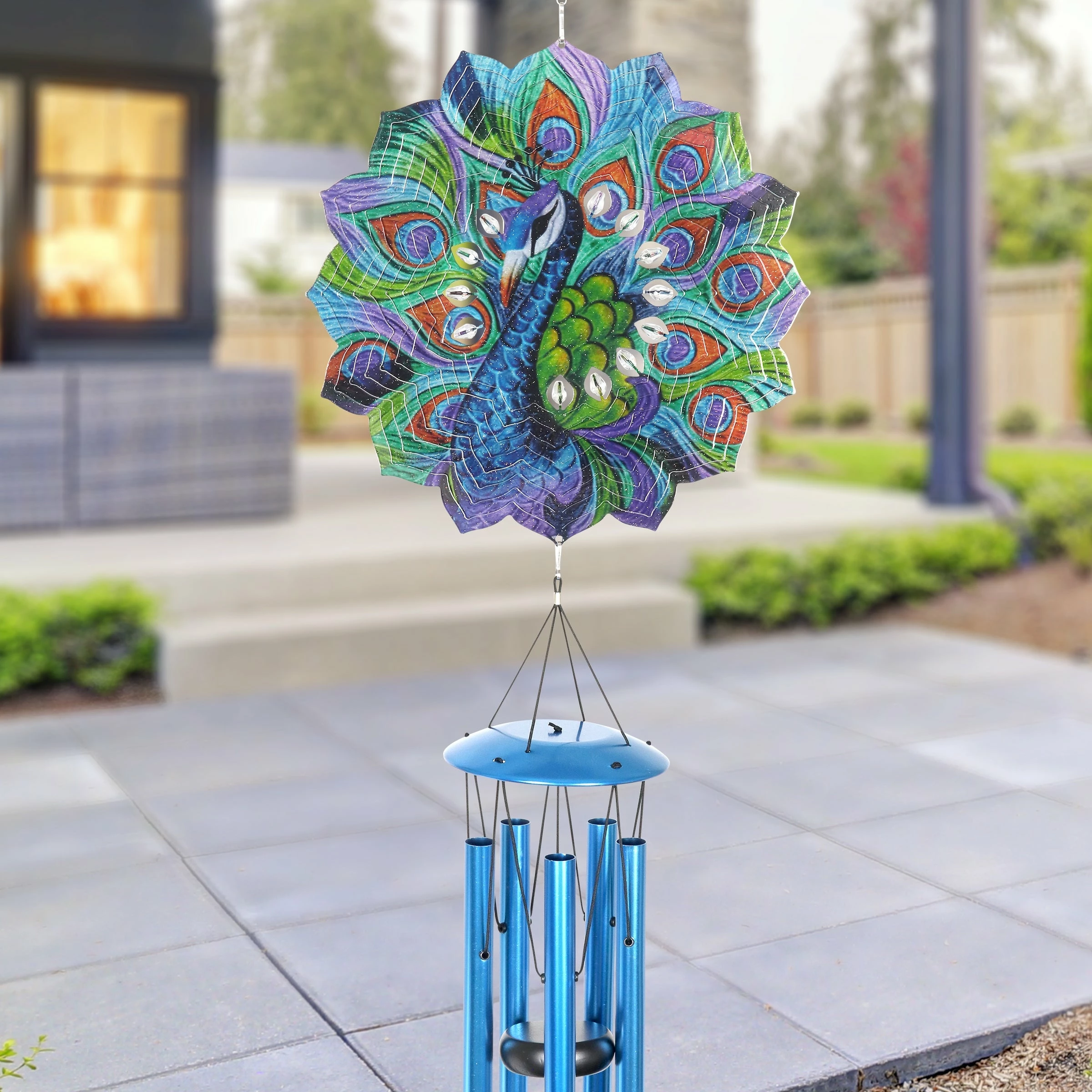 Brand new π New π Exhart Art-In-Motion Laser Cut Metal Starburst Wind Chime Spinner With Beads, 10 Inch Spinner Blue π π - Image 2