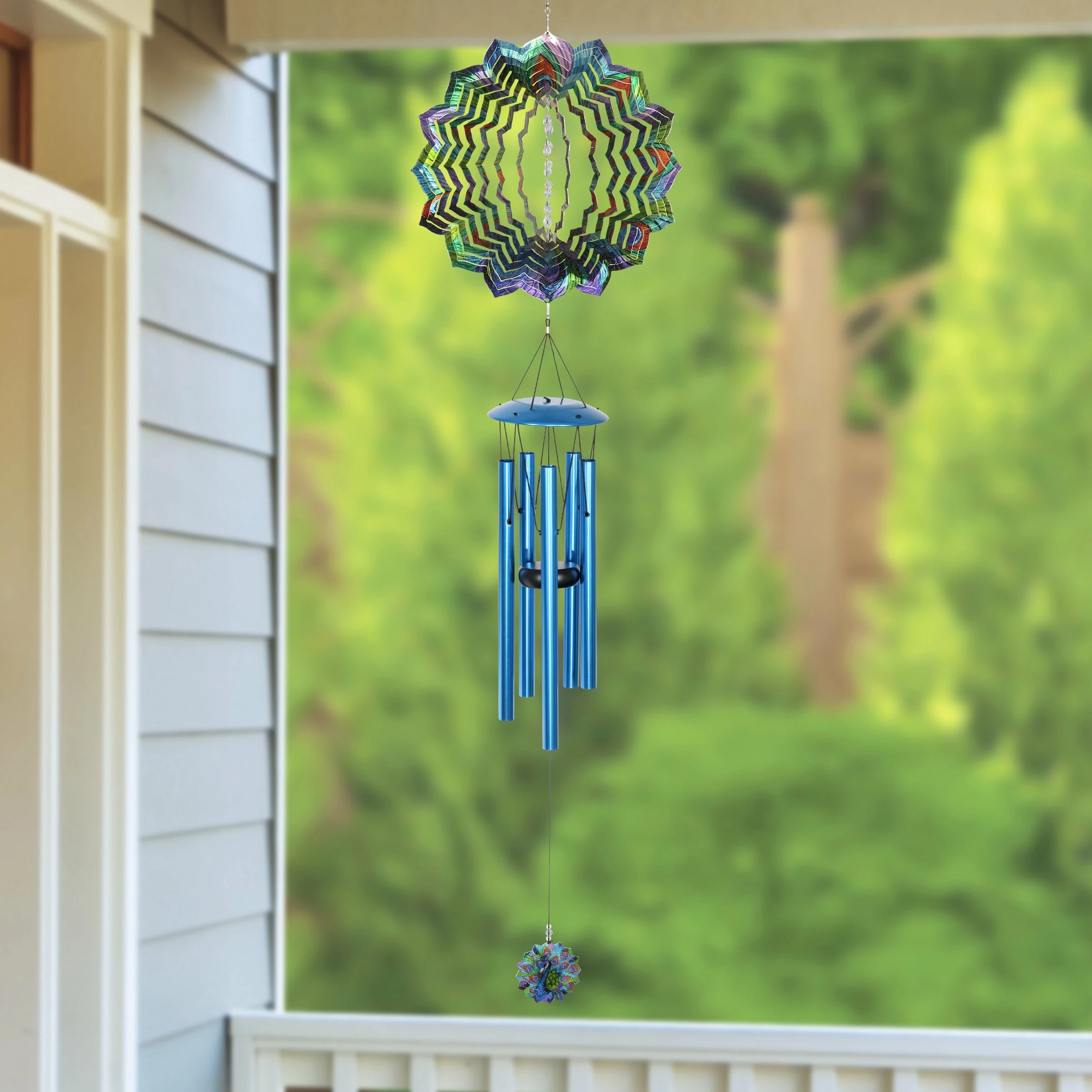 Brand new π New π Exhart Art-In-Motion Laser Cut Metal Starburst Wind Chime Spinner With Beads, 10 Inch Spinner Blue π π - Image 12