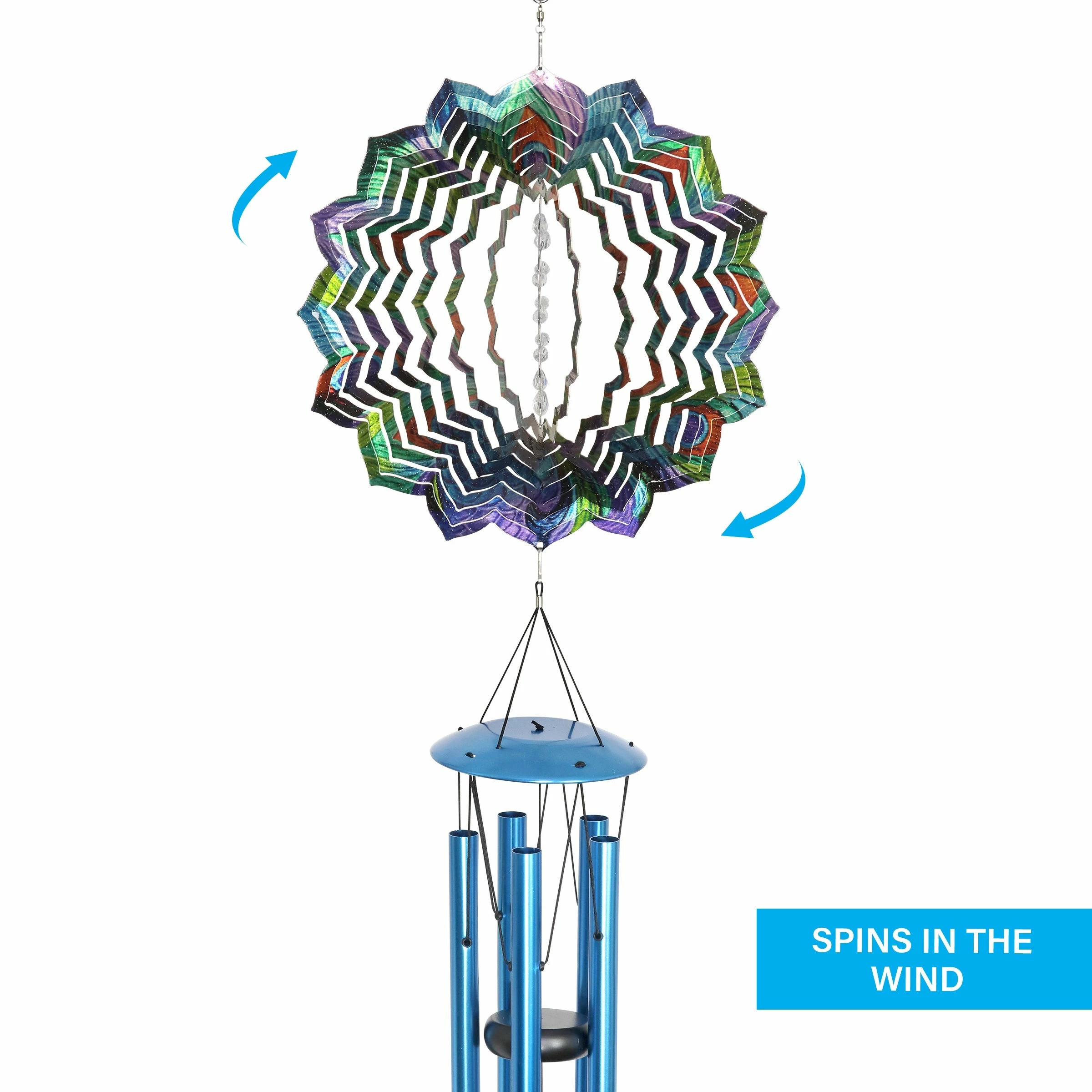 Brand new π New π Exhart Art-In-Motion Laser Cut Metal Starburst Wind Chime Spinner With Beads, 10 Inch Spinner Blue π π - Image 9