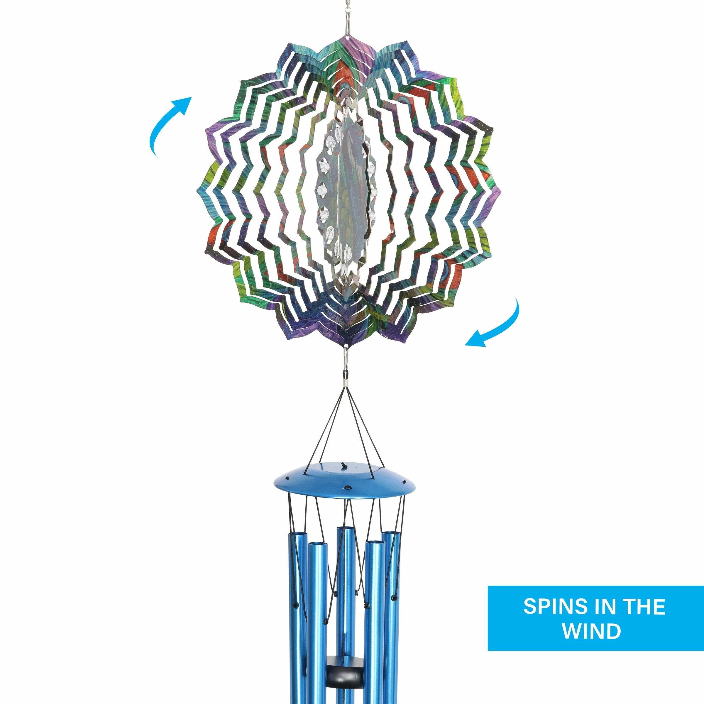 Brand new π New π Exhart Art-In-Motion Laser Cut Metal Starburst Wind Chime Spinner With Beads, 10 Inch Spinner Blue π π - Image 10
