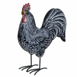Budget 👍 Promo 🤩 Exhart Black And White Stripe Pattern Hand Painted Rooster Garden Statue, 12 Inch 🎉 👍