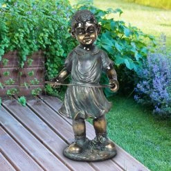 New ⭐ Best deal 👏 Exhart Bronze Look Girl With Hula Hoop Statuary, 9.5. By 19.5 Inches 🧨 🧨