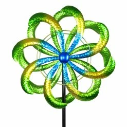 Discount 🧨 Budget ✨ Exhart Colorful Double Kinetic Pinwheel Metal Garden Spinner Stake, 18 By 70 Inches 🧨 ⌛