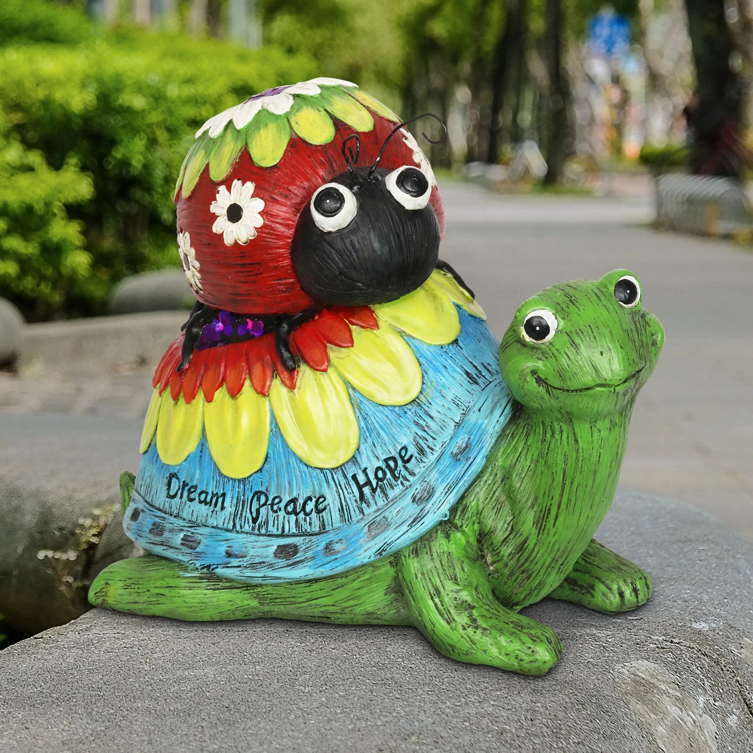 Wholesale βοΈ Best deal π Exhart Colorful Garden Turtle And Ladybug Statue With Message Of Dream Peace And Love, 9 Inch π₯ π - Image 2