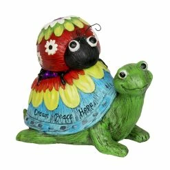 Wholesale ✔️ Best deal 👍 Exhart Colorful Garden Turtle And Ladybug Statue With Message Of Dream Peace And Love, 9 Inch 🔥 🔔