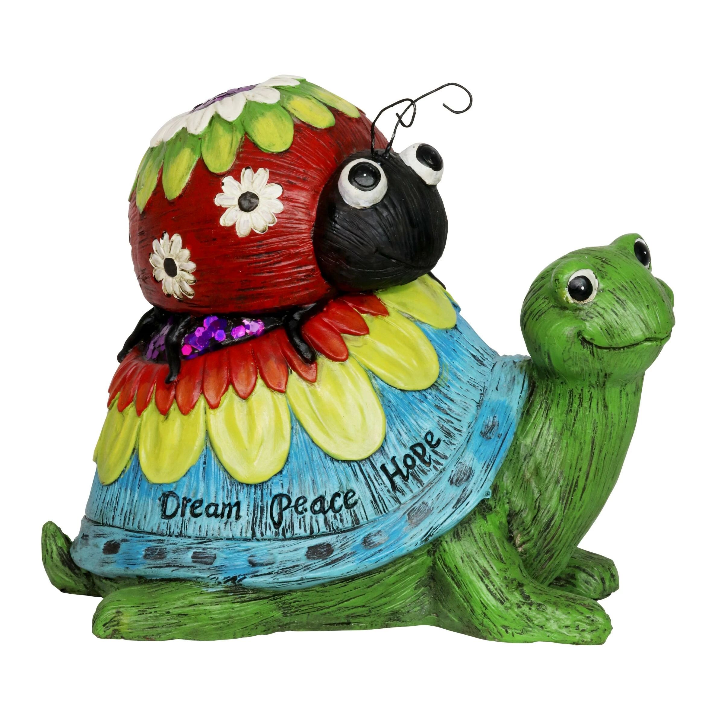 Wholesale βοΈ Best deal π Exhart Colorful Garden Turtle And Ladybug Statue With Message Of Dream Peace And Love, 9 Inch π₯ π - Image 7