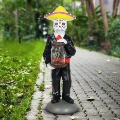 Best Pirce 🔥 Outlet ⌛ Exhart Day Of The Dead Man With LED Sparkle Light Jar And Battery Powered Automatic Timer, 14 Inches Tall 👍 ❤️