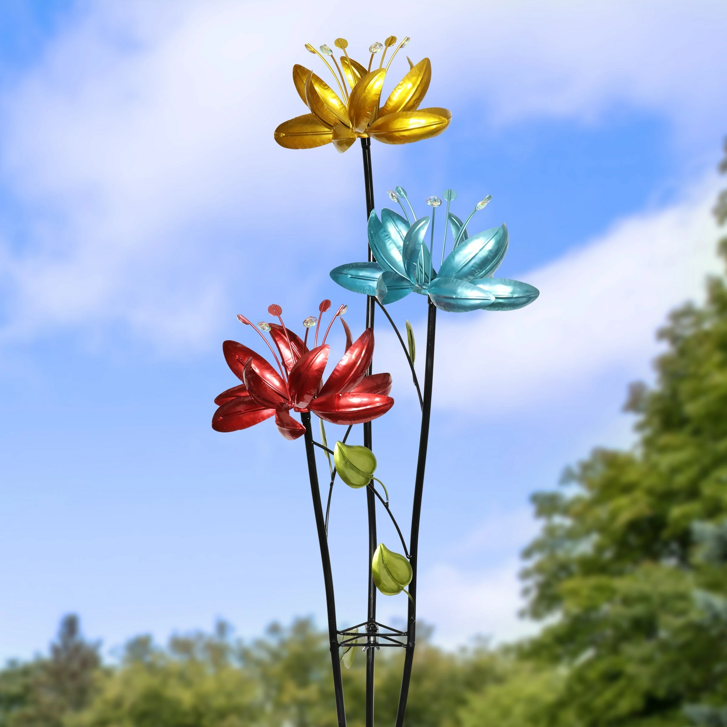 New 😉 Brand new ⭐ Exhart Flower Wind Spinner Garden Stake With Three Metallic Flowers, 17 By 53 Inches 🤩 😉 - Image 2