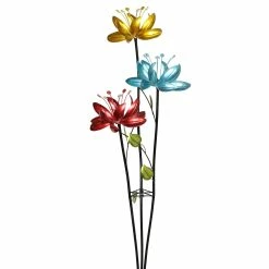 New 😉 Brand new ⭐ Exhart Flower Wind Spinner Garden Stake With Three Metallic Flowers, 17 By 53 Inches 🤩 😉