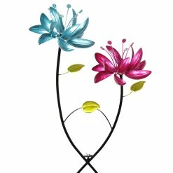 Brand new 🤩 Promo ❤️ Exhart Flower Wind Spinner Garden Stake With Two Metallic Flowers, 20 By 47 Inches 👍 😉