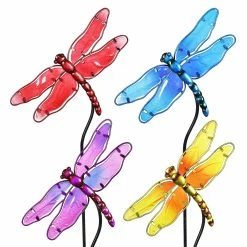 Deals 😉 Discount 🔥 Exhart Four Piece Glass Dragonfly Garden Stake Set In Assorted Colors, 9 By 26 Inches 😍 👏