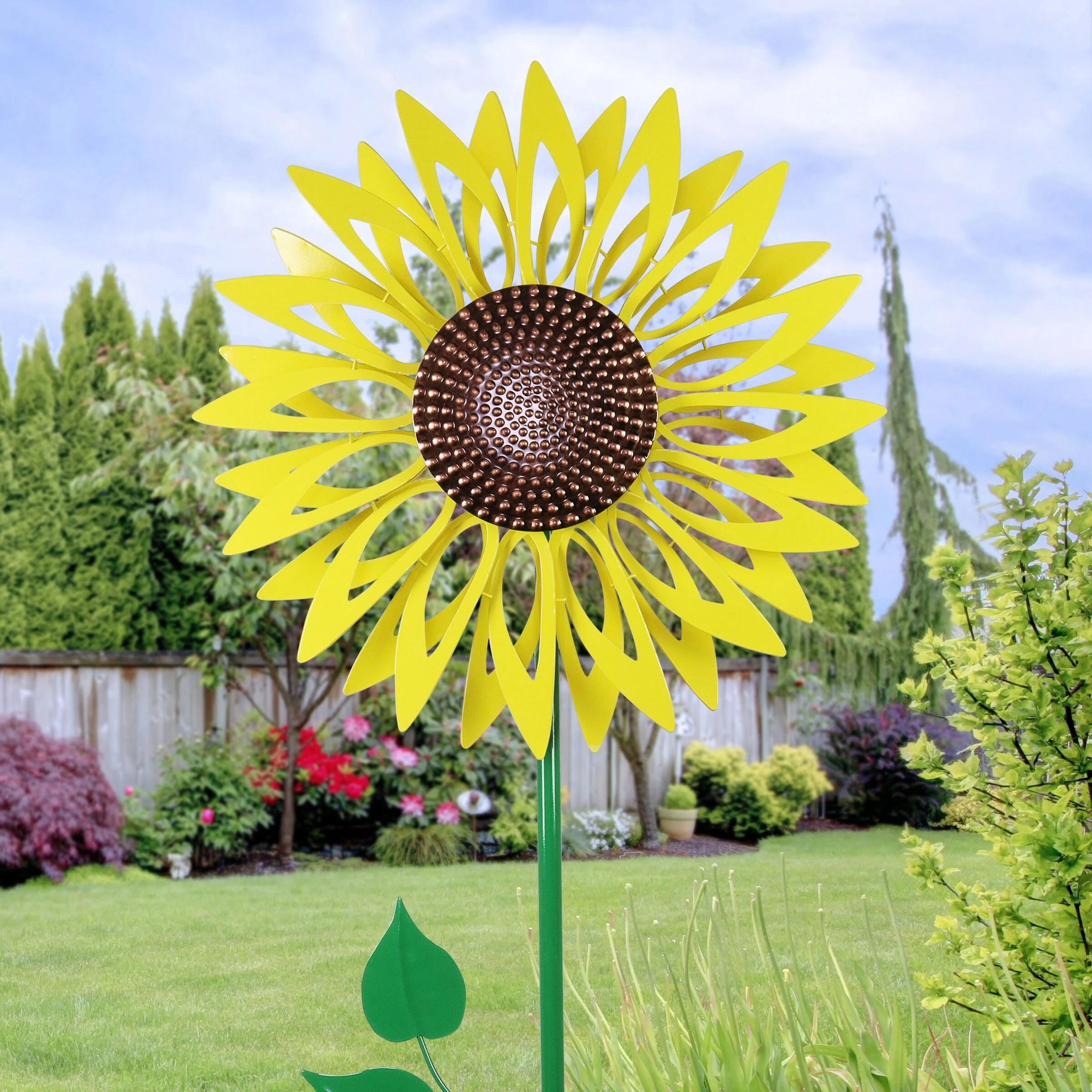 Best Pirce π Best Pirce βοΈ Exhart Giant Metal Kinetic Yellow Sunflower Dual Spinning Garden Stake, 24 By 82 Inches β¨ π - Image 2