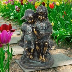 Promo 🧨 Best Pirce 🔔 Exhart Girl In Boy's Lap Bronze Look Statuary With Patina Finish, 21 Inch 😍 🔥