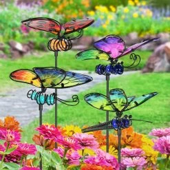 Budget 🔥 Top 10 🛒 Exhart Glass And Metal WindyWings Insect Garden Stake Set Of 4, 6 By 26 Inches 🤩 👍