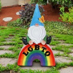 Deals 🔔 Outlet ⭐ Exhart Gnome On A Glowing LGBTQ Rainbow Statuary With Automatic Timer, 7 By 11.5 Inches 🔥 ❤️
