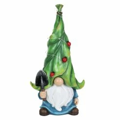 Cheap 🎁 Flash Sale 🌟 Exhart Gnome With Solar String Hat With Ladybugs And Trowel Garden Statuary, 7 By 14 Inches ⭐ 🎁
