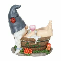 Promo 🤩 Discount ⭐ Exhart Good Time Bubble Bath Betty Gnome In Tub Garden Statue With LEDs On A Battery Powered Timer, 7.5 X 7.5 Inches 🎁 😉