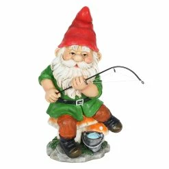 Brand new 💯 Wholesale 👏 Exhart Good Time Fishing Felix Gnome On Mushroom Stool Hand Painted Garden Statue, 7.5 By 13 Inches 😍 😍