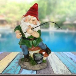 Deals 🎁 Deals ✔️ Exhart Good Time Fishing Frodo Red Hat Gnome Statue, 11 Inches ⌛ 👏