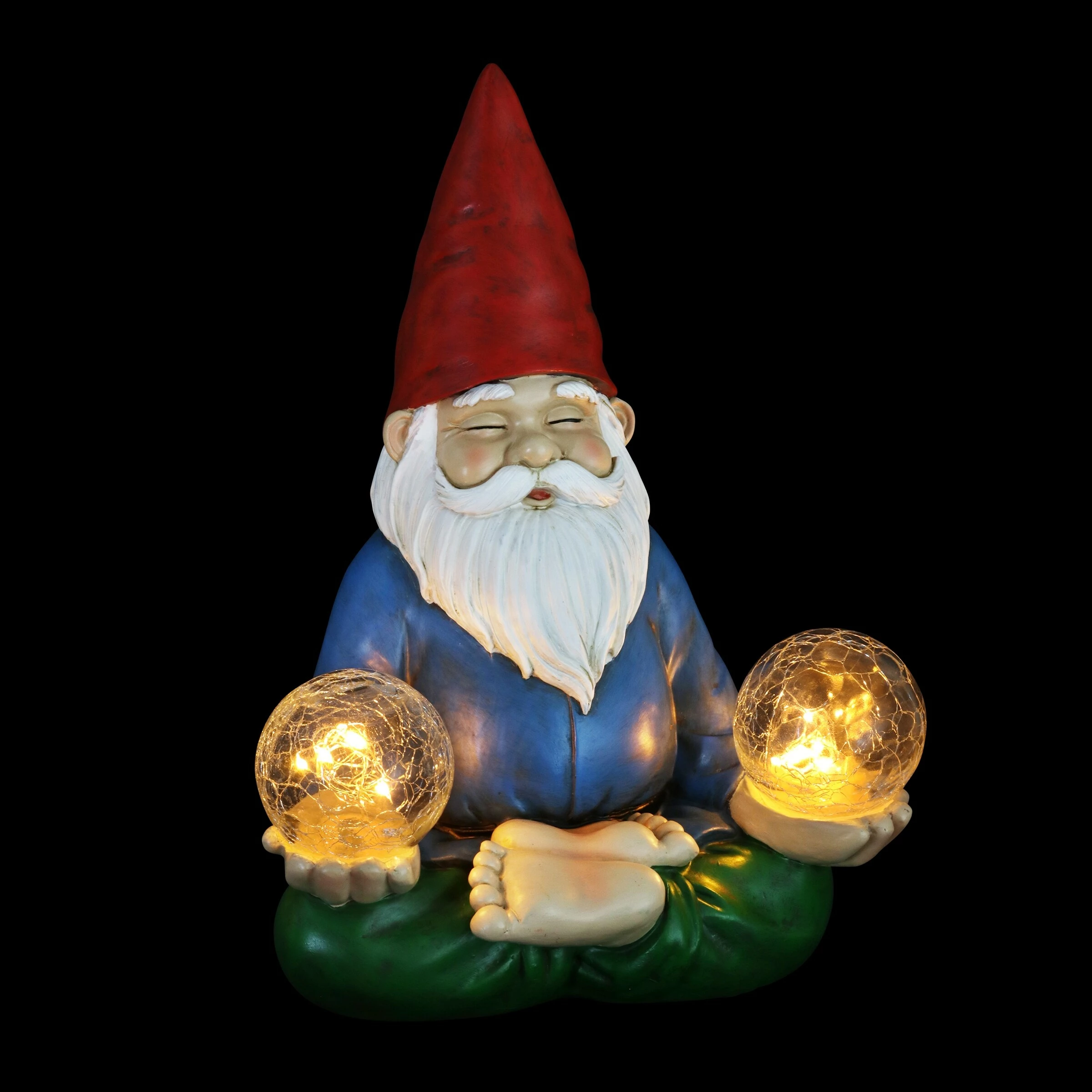 Budget 𧨠Hot Sale π Exhart Good Time Solar Gnamaste Meditating Yoga Gnome With Two Crackle Glass Firefly Balls Garden Statue, 11 Inch π π - Image 11