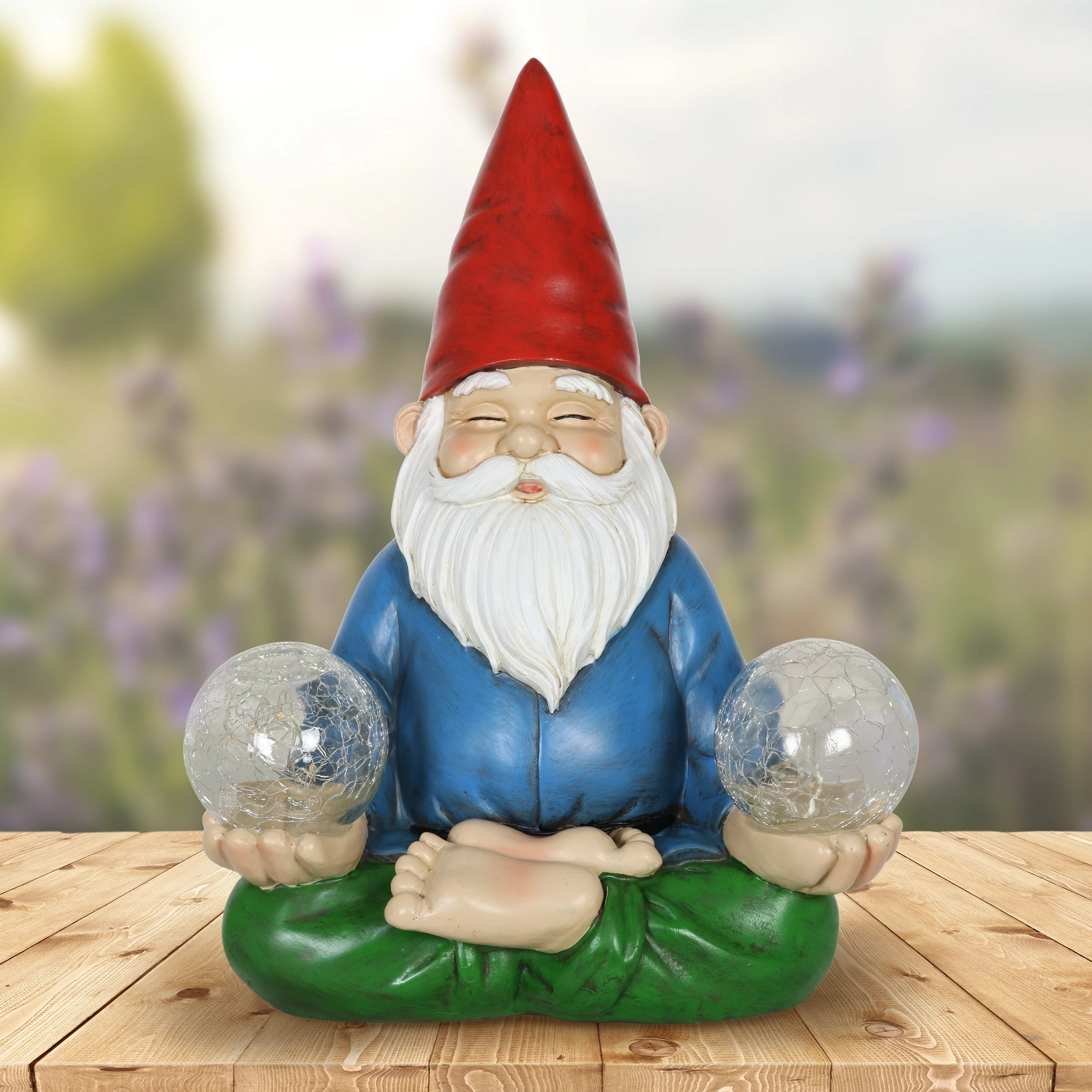 Budget 𧨠Hot Sale π Exhart Good Time Solar Gnamaste Meditating Yoga Gnome With Two Crackle Glass Firefly Balls Garden Statue, 11 Inch π π - Image 12