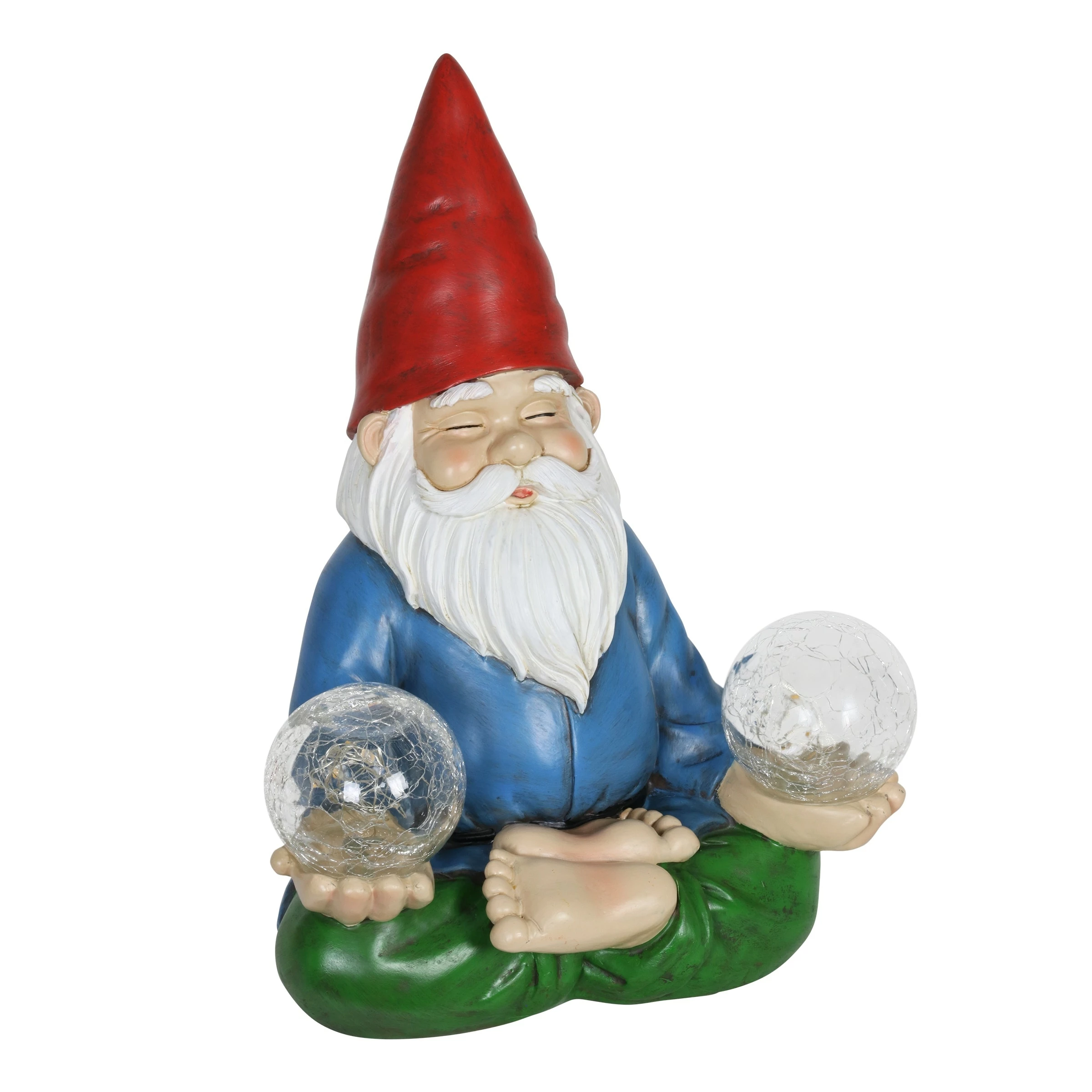 Budget 𧨠Hot Sale π Exhart Good Time Solar Gnamaste Meditating Yoga Gnome With Two Crackle Glass Firefly Balls Garden Statue, 11 Inch π π - Image 7