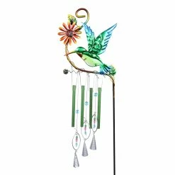 Outlet 😀 Discount 🤩 Exhart Green Hummingbird Metal Wind Chime Garden Stake, 11.5 By 38 Inches 🤩 🌟