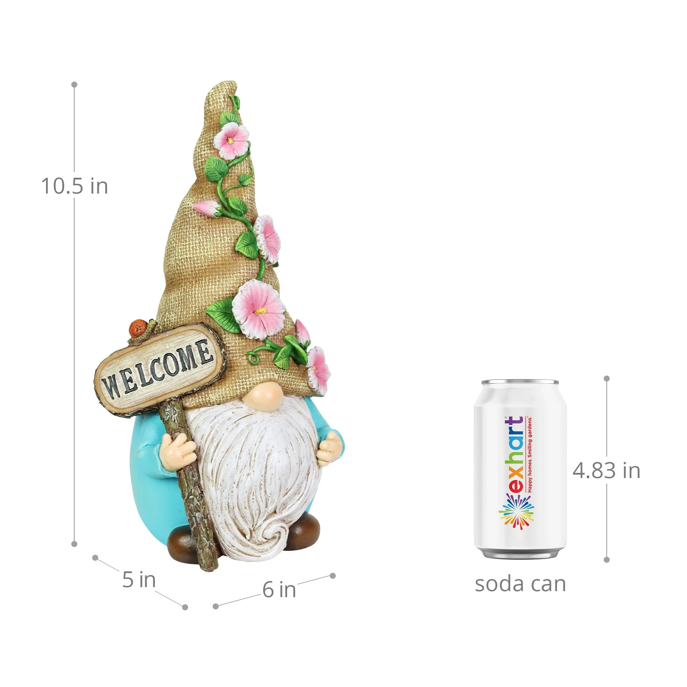 New 𧨠Outlet π Exhart Hand Painted Burlap Hat Garden Gnome Statuary With A Welcome Sign, 6 By 10.5 Inches π π - Image 3