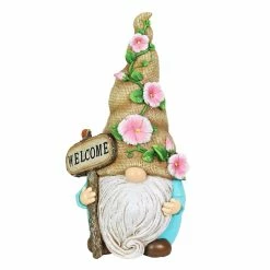 New 🧨 Outlet 🌟 Exhart Hand Painted Burlap Hat Garden Gnome Statuary With A Welcome Sign, 6 By 10.5 Inches 🎁 🔔