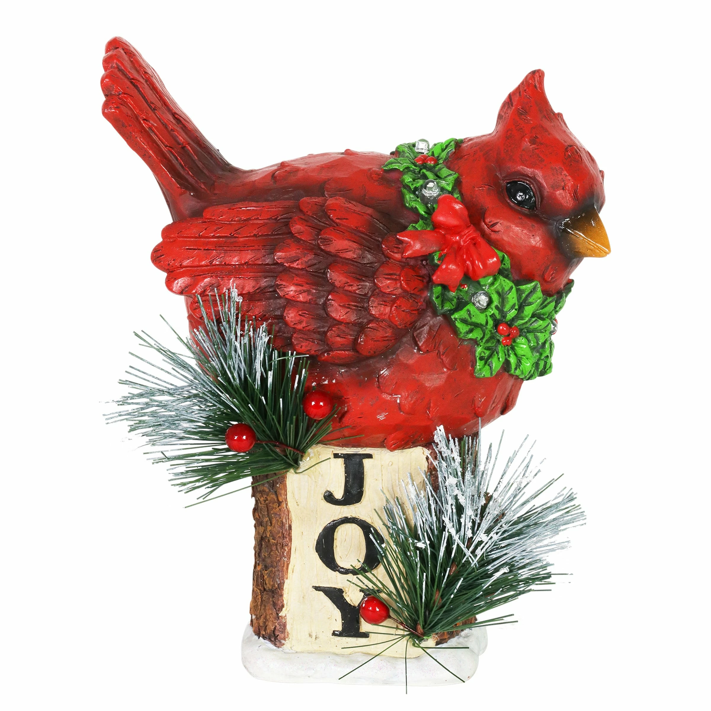 Wholesale β Best Pirce π Exhart Hand Painted π π Christmas Cardinal With LED Garland On Joy Sign Statuary With A Battery Powered Timer, 8.5 Inch π€© π - Image 2