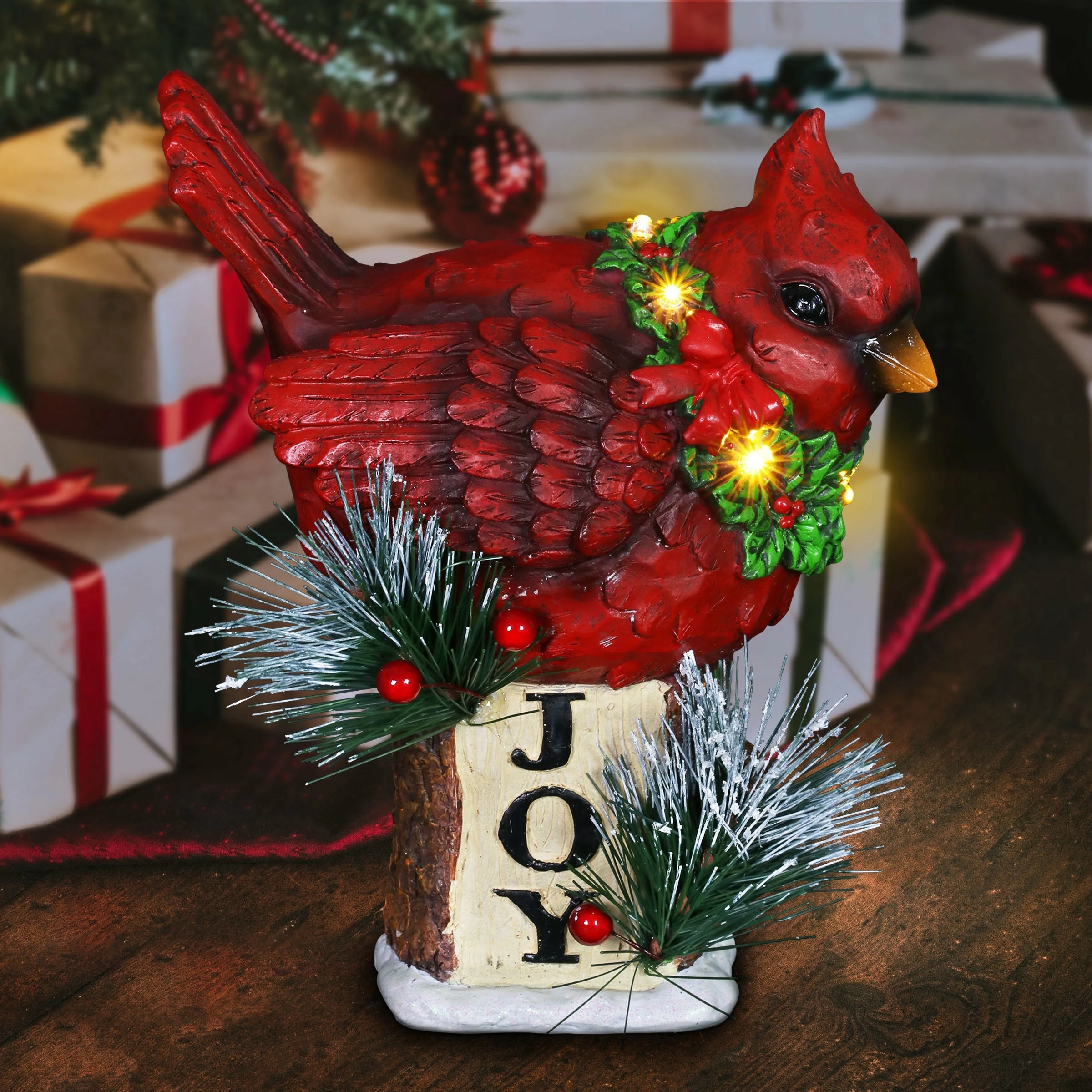 Wholesale β Best Pirce π Exhart Hand Painted π π Christmas Cardinal With LED Garland On Joy Sign Statuary With A Battery Powered Timer, 8.5 Inch π€© π - Image 11
