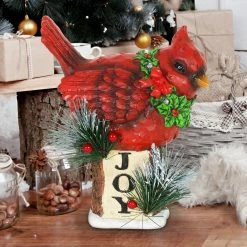 Wholesale ⭐ Best Pirce 👍 Exhart Hand Painted 🎄 🎄 Christmas Cardinal With LED Garland On Joy Sign Statuary With A Battery Powered Timer, 8.5 Inch 🤩 😉