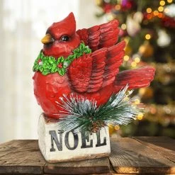 Outlet 😍 Discount 👏 Exhart Hand Painted ❄ 🎄 Christmas Cardinal With LED Garland On Noel Sign Statuary With A Battery Powered Timer, 8.5 Inch 🥰 🎁