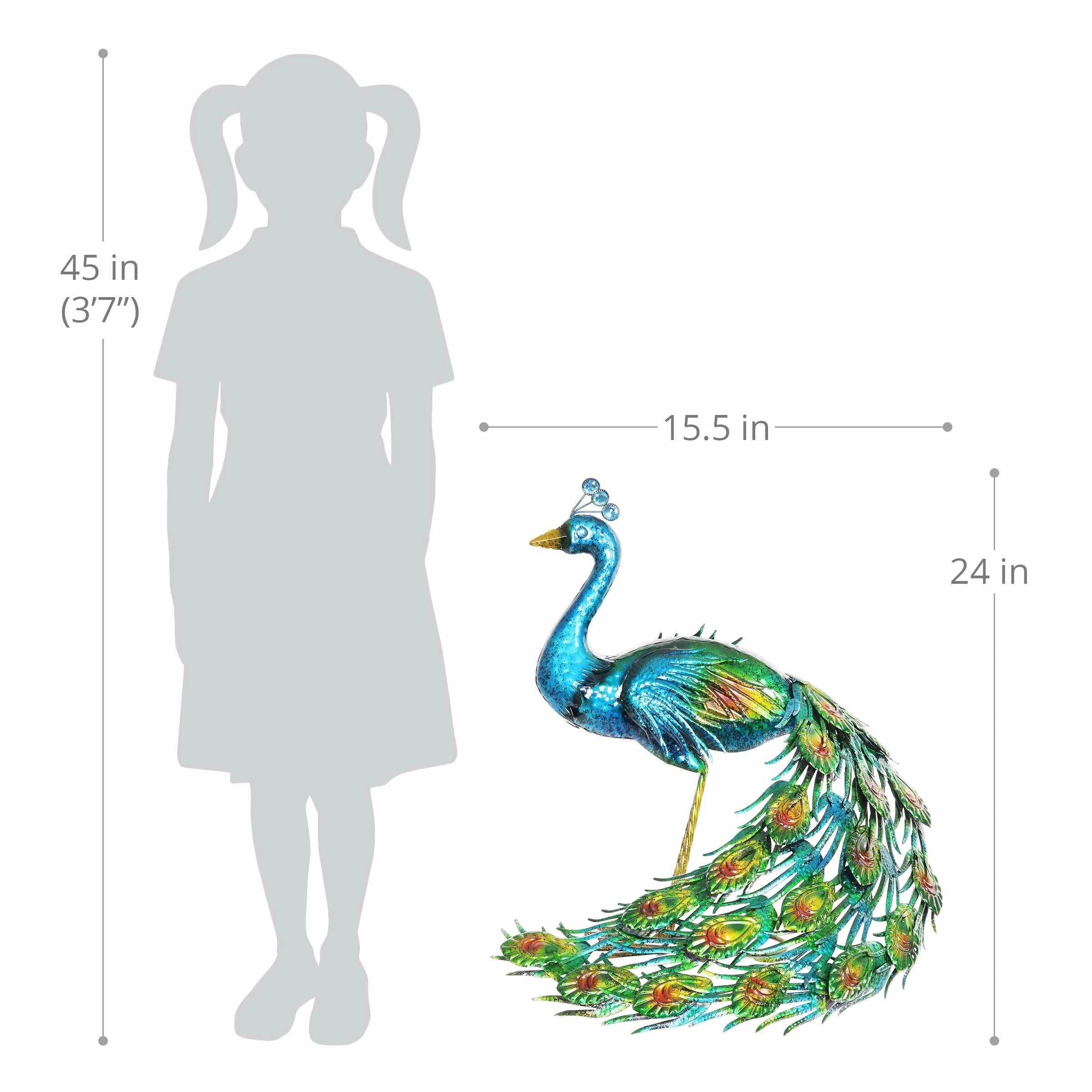 Outlet π Flash Sale π₯° Exhart Hand Painted Majestic Metal Standing Peacock Garden Statue, 15 By 24 Inches π π - Image 3