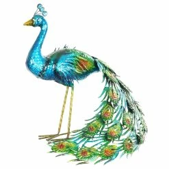 Outlet 🛒 Flash Sale 🥰 Exhart Hand Painted Majestic Metal Standing Peacock Garden Statue, 15 By 24 Inches 😀 🛒