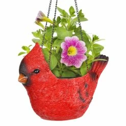 Discount 🛒 Brand new 😀 Exhart Hand Painted Red Cardinal Resin Hanging Basket Planter, 9 Inches ❤️ 🎁