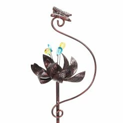Wholesale 🥰 Flash Sale 🔔 Exhart Kinetic Lotus With Butterfly Bronze Spinner Garden Stake, 8 By 42.5 Inches 😀 🧨