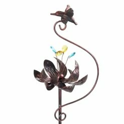 Promo 👍 Outlet ✔️ Exhart Kinetic Lotus With Hummingbird Bronze Spinner Garden Stake, 8 By 42.5 Inches 👍 😉