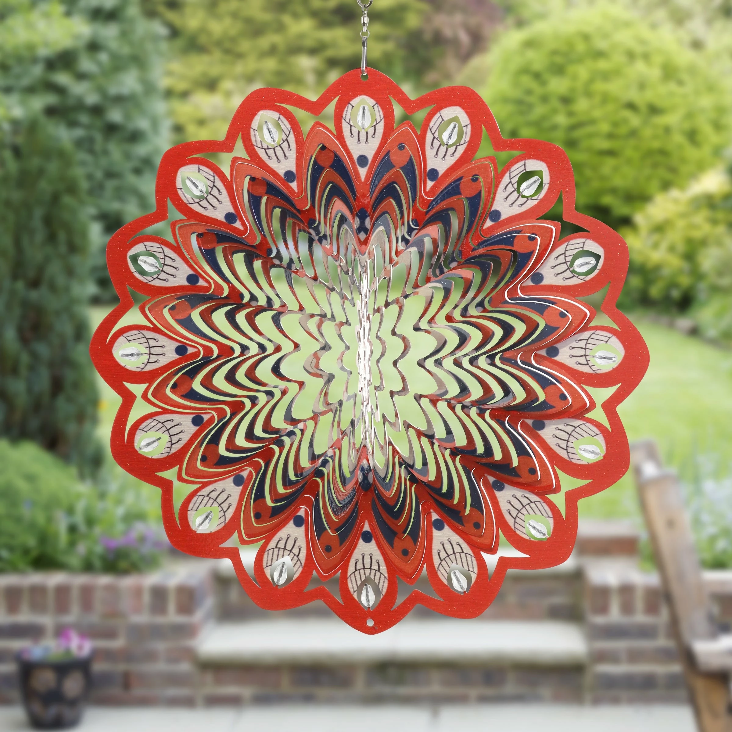 Promo π Outlet π Exhart Laser Cut Hanging Wind Spinner With Bead Details, 12 Inch Orange π₯° π - Image 2